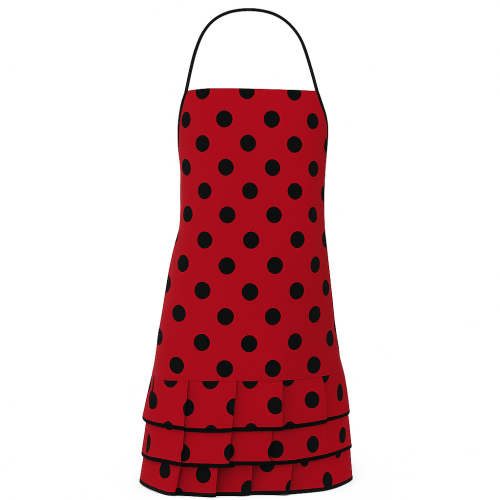 fartuch kuchenny dla dzieci w czarne kropki czerwony