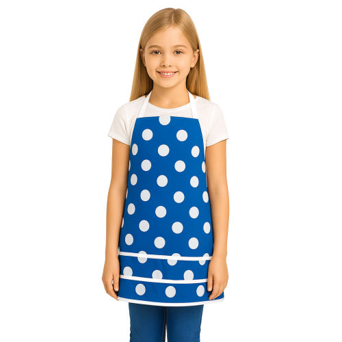 Stylowy fartuch kuchenny dla dzieci w białe kropki