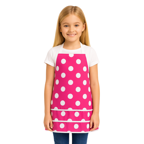 Stylowy fartuch kuchenny dla dzieci w białe kropki