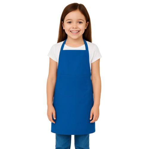 Dziecięcy fartuch kuchenny z kieszenią chabrowy