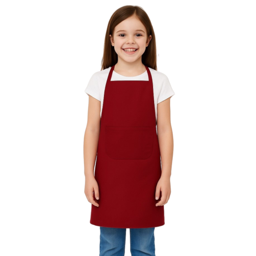 Dziecięcy fartuch kuchenny z kieszenią w kolorze czerwonym