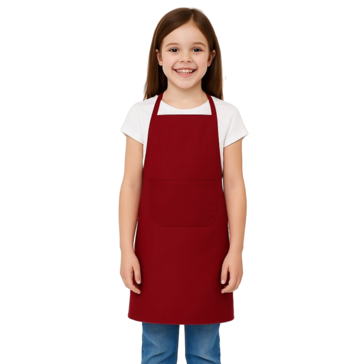 Dziecięcy fartuch kuchenny z kieszenią w kolorze czerwonym