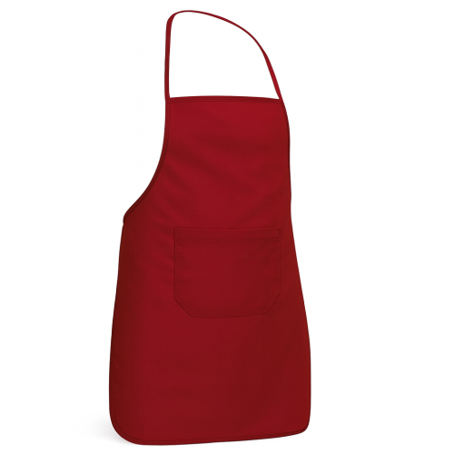 Czerwony fartuch kuchenny dziecięcy z praktyczną kieszenią