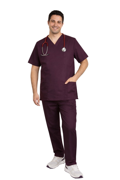 Kolor śliwkowy męski komplet medyczny CLINIC