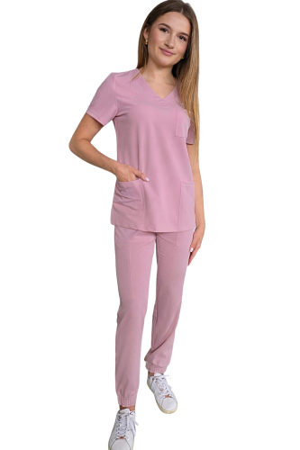 Komplet medyczny damski pudrowy róż – scrubs CASUAL PREMIUM