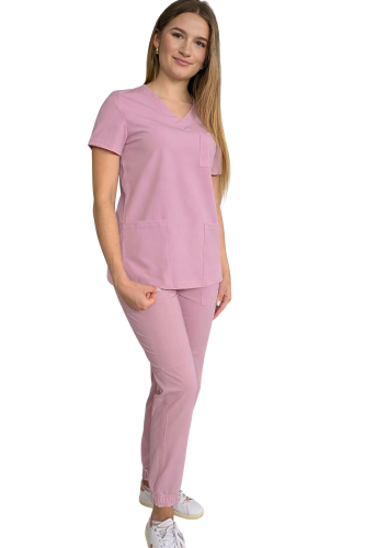 Komplet medyczny damski – scrubs CASUAL PREMIUM w pudrowym różu