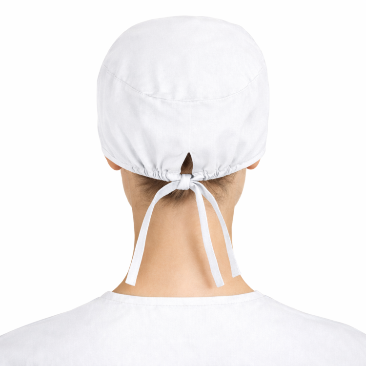 Czepek medyczny chirurgiczny wiązany na gumkach unisex biały tył.png