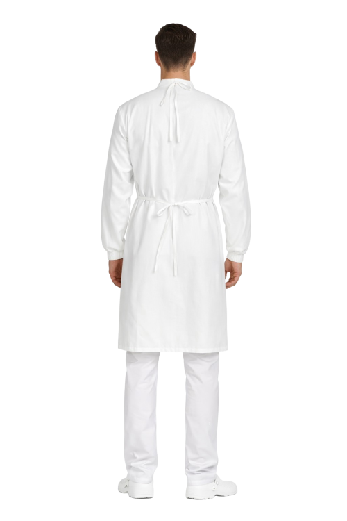 Biały fartuch prosektoryjny unisex z kieszeniami