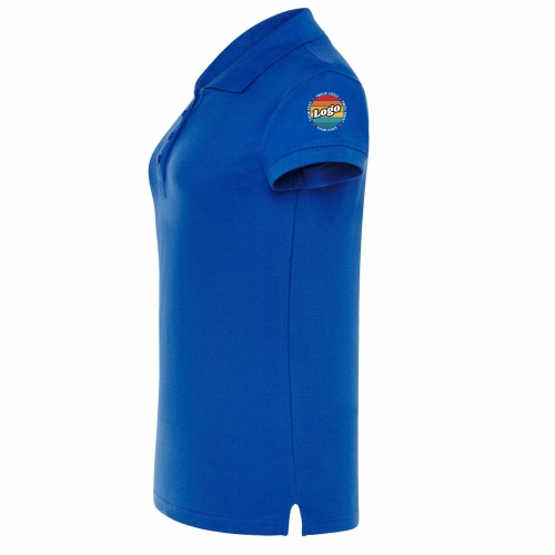 Koszulka polo damska chabrowa krótki rękaw z własnym nadrukiem kreator online lewy bok.jpg