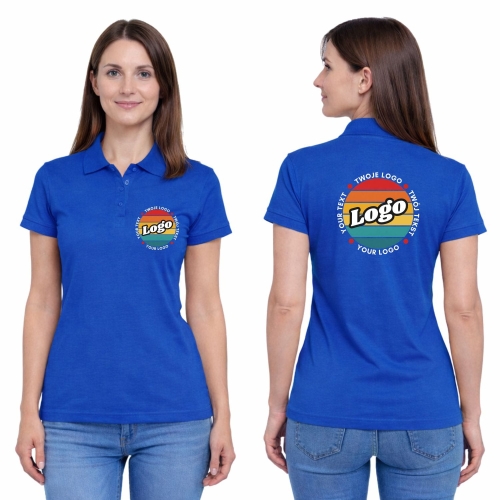 Koszulka polo damska chabrowa krótki rękaw z własnym nadrukiem kreator online.jpg