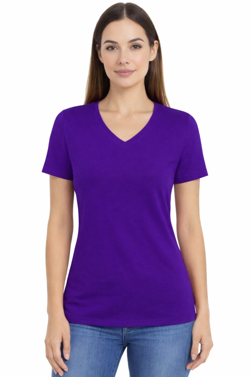 Koszulka z krótkim rękawem damska dekolt w serek kolor purpurowy.png