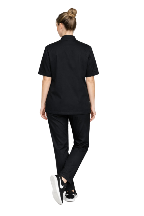 Zestaw kucharski  damski elastyczny w kolorze czarnym z krótkim rękawem