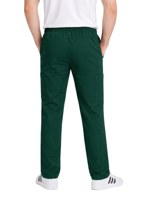 Spodnie medyczne męskie zielona butelka BASIC PREMIUM widok z tyłu.png