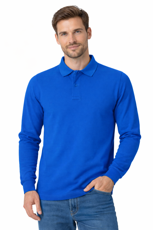 Koszulka polo męska z długim rekawem chabrowa.png