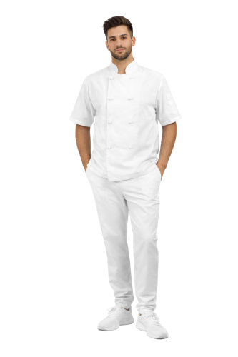 Uniform dla kucharza  biały– profesjonalny zestaw gastronomiczny z krótkim rękawem