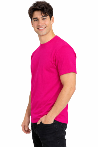 T-shirt męski z krótkim rękawem gramatura 190g fuksja widok z boku.png