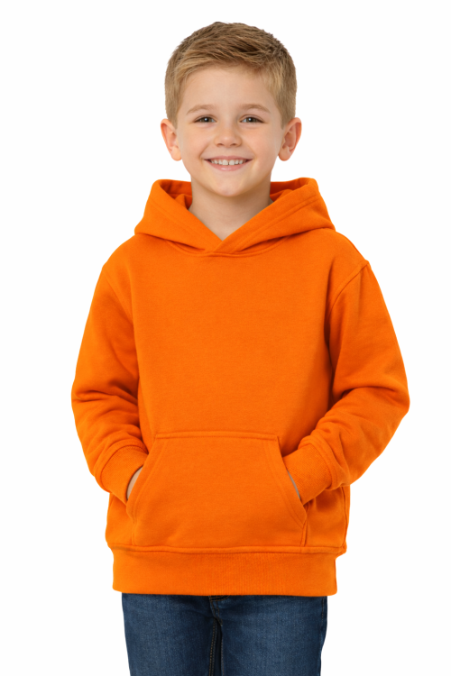 Bluza sportowa z kapturem i długim rękawem dziecięca dla chłopca i dziewczynki pomarańczowa widok chłopca.png