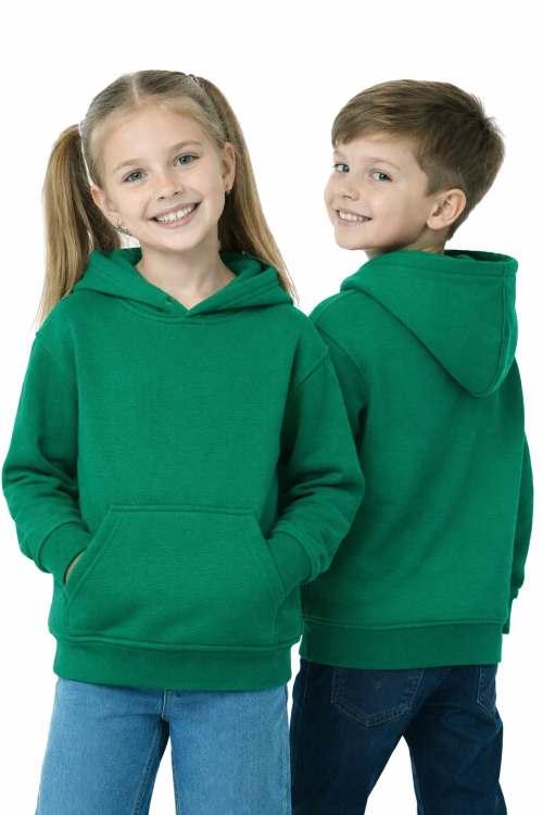 Bluza sportowa z kapturem i długim rękawem dziecięca dla chłopca i dziewczynki zielona.png