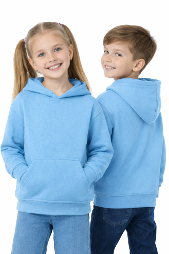 Bluza sportowa z kapturem i długim rękawem dziecięca dla chłopca i dziewczynki jasnoniebieska.png