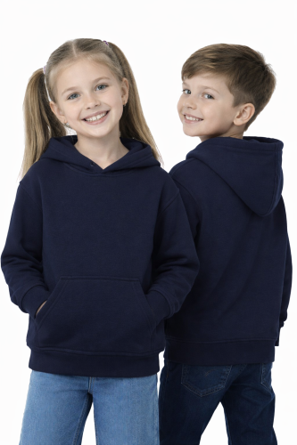 Bluza sportowa z kapturem i długim rękawem dziecięca dla chłopca i dziewczynki granatowa.png