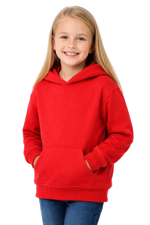 Bluza sportowa z kapturem i długim rękawem dziecięca dla chłopca i dziewczynki czerwona widok dziewczynki.png