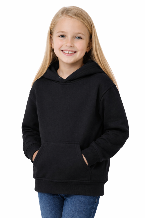 Bluza sportowa z kapturem i długim rękawem dziecięca dla chłopca i dziewczynki czarna widok dziewczynki.png