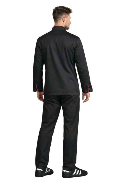 Zestaw gastronomiczny dla kucharza czarny z bordową lamówką