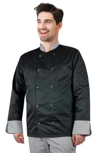 Veste de chef à manches longues en pied-de-poule.