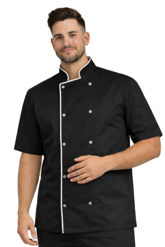 Bluza kucharska czarna z białą lamówką