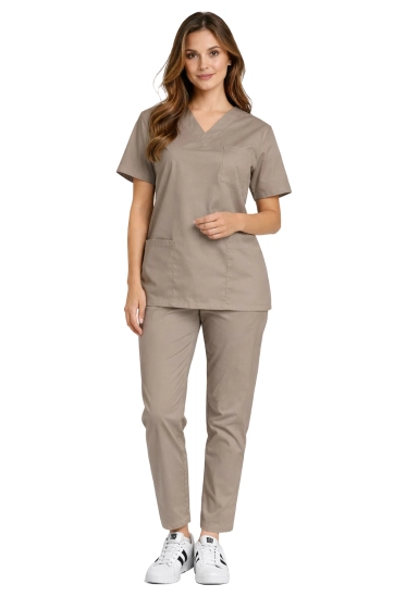 Ensemble médical CLINIC - Haut et pantalon cigarette couleur cappuccino