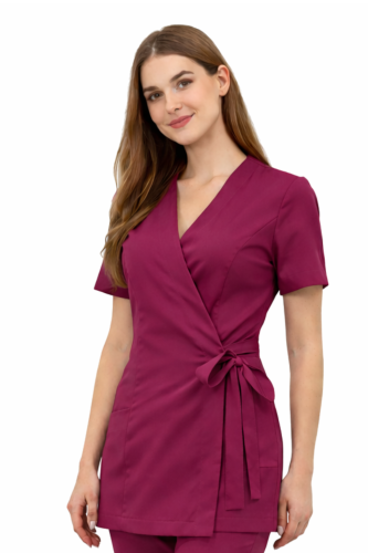 Wiśniowy  żakiet kopertowy, tunika basic premium z krótkim rękawem.png