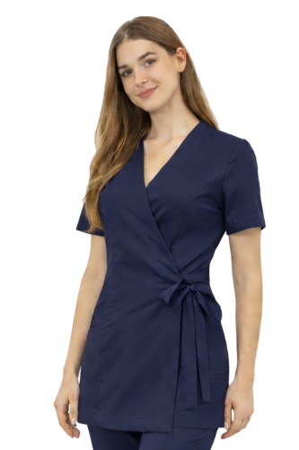 Granatowy  żakiet kopertowy, tunika basic premium z krótkim rękawem.png