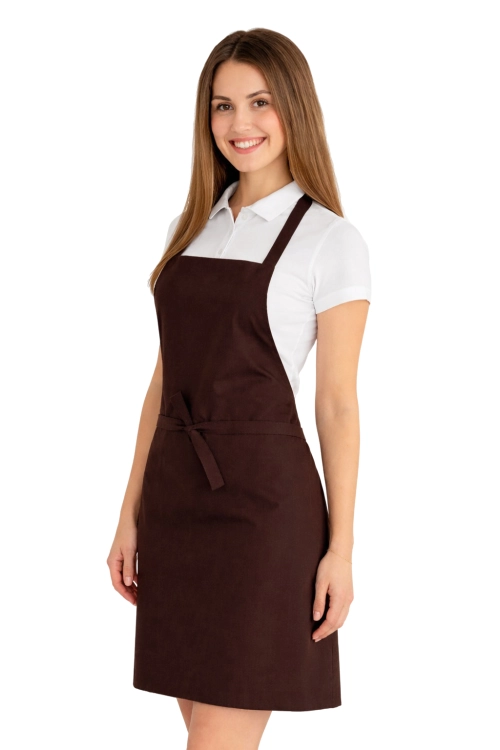 Fartuszek do kuchni dla gastronomii kolor ciemny brąz widok z boku.png