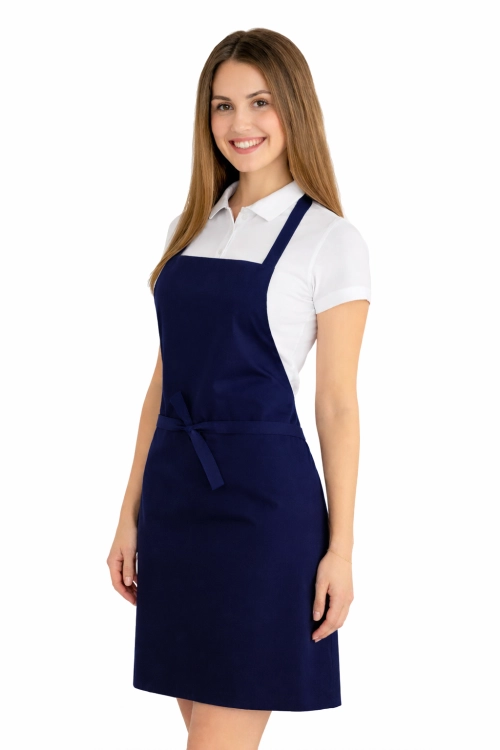 Fartuszek do kuchni dla gastronomii kolor granatowy widok z boku.png