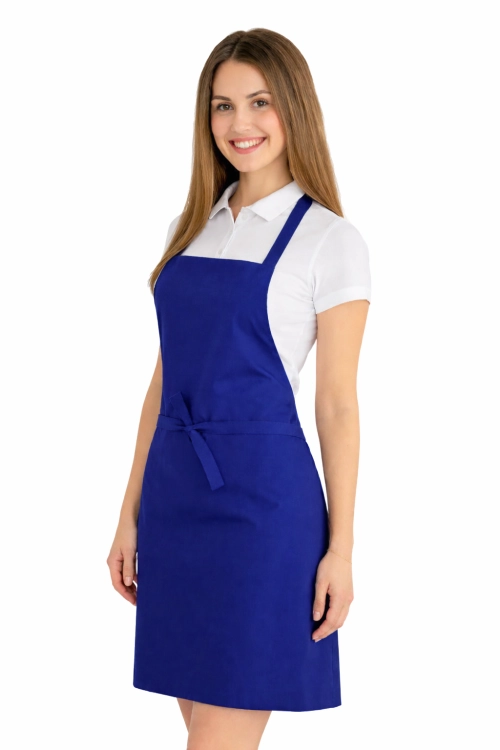 Fartuszek do kuchni dla gastronomii kolor chabrowy widok z boku.png