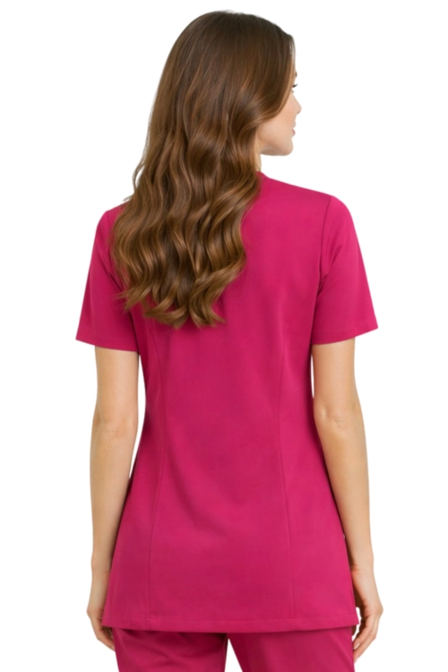 Damski elastyczny  żakiet kosmetyczny krótki rękaw amarant