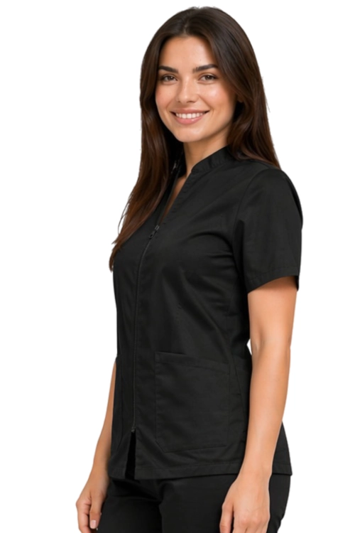 Damski żakiet kosmetyczny czarny na suwak