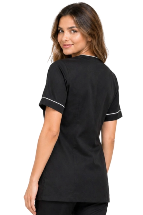 Damski żakiet kosmetyczny medyczny czarny z lamówką białą