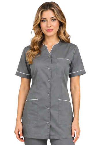 Żakiet kosmetyczny medyczny damski w kolorze szarym z biała lamówką