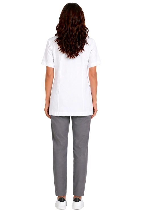 Damski komplet medyczny PHARMACY COMFORT z białą lamówką iszarymi spodniami