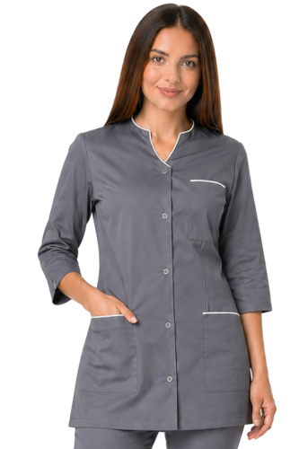 Żakiet medyczny damski szary z białą  lamówką