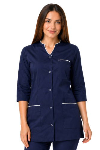 Żakiet medyczny rękaw 3/4 damski granatowy z białą lamówką
