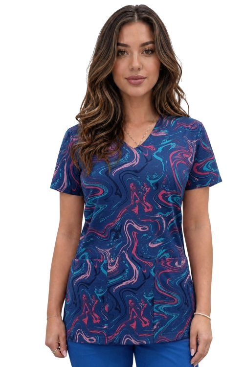 Bluza medyczna we wzorek 100% elastyczna bawełna - wzór W14