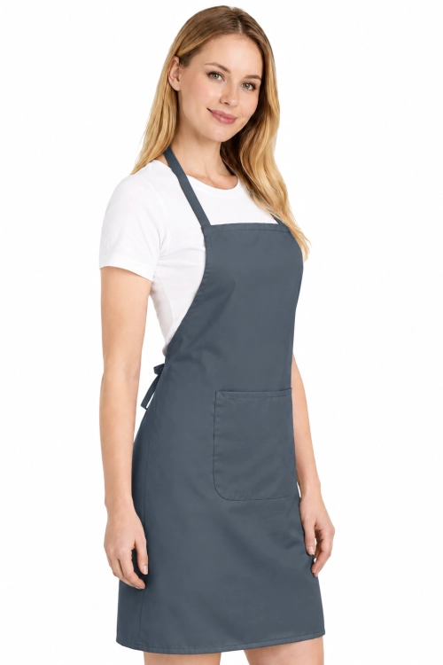 Fartuszek kuchenny gastronomiczny z kieszenienią szary lewy bok.png