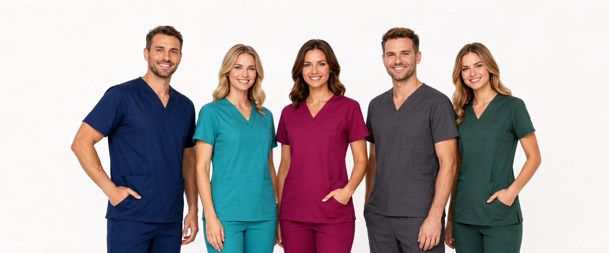 Équipe médicale portant des tenues médicales de différentes couleurs