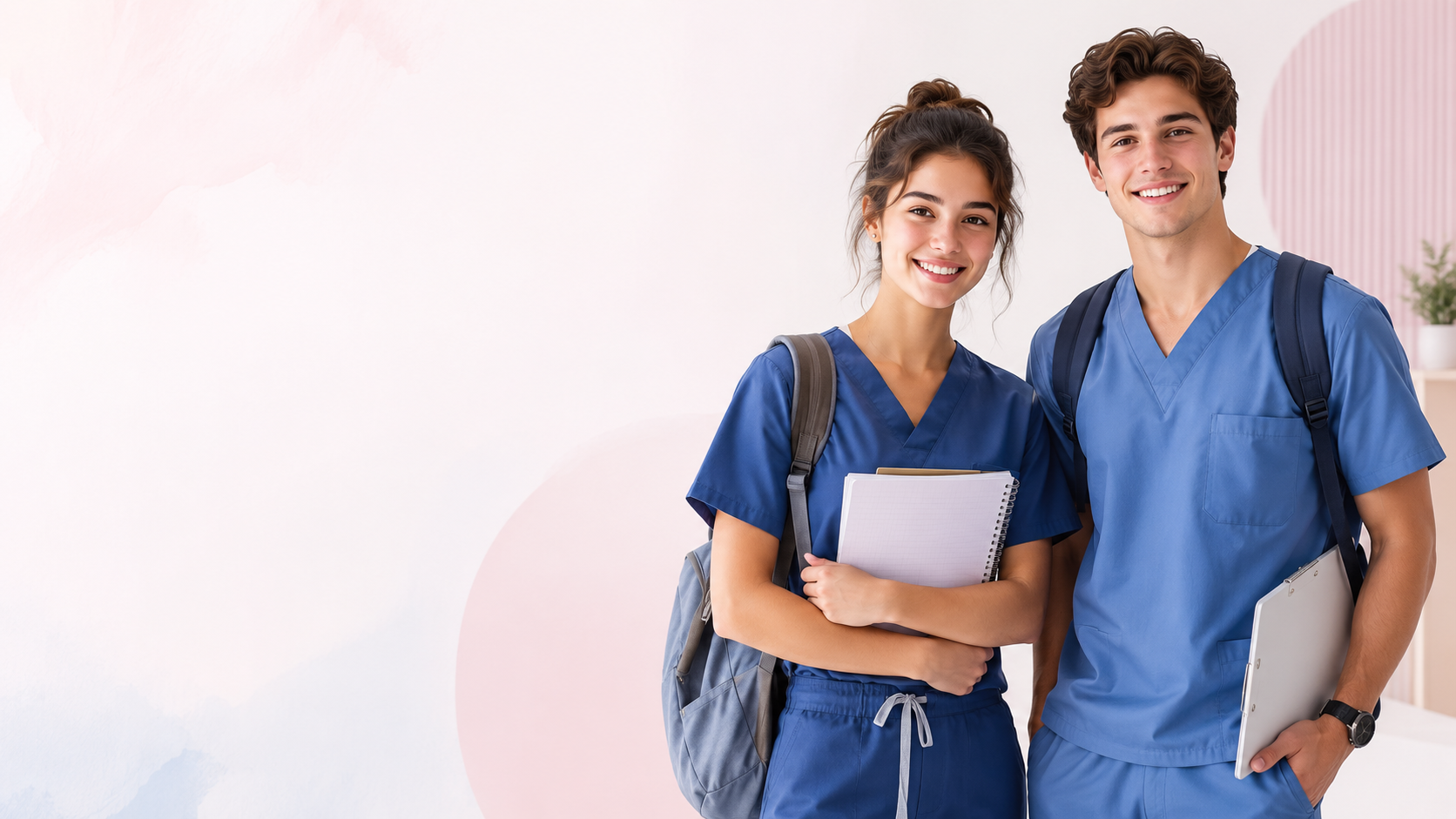 Étudiante et étudiant en tenue médicale bleue